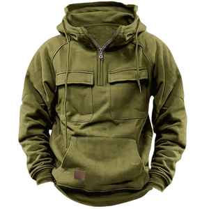 2025 nueva sudadera informal para hombre Retro Color sólido con capucha con parches de cuero multibolsillo estilo deportivo juvenil invierno 100% algodón - Product Image 1