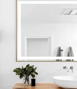 חדר אמבטיה מודרני נגד ערפל מרובע LED מראת מקלחת חיישן קיר חכם מראה חכמה לחדר שינה מגע