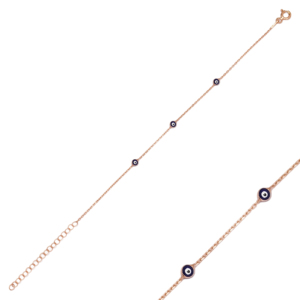 Pulsera de Plata de Ley 925 con Ojo de Eslabones para Mujer, Bañada en Oro, con Amuleto Nazar Esmaltado, Cadena Delicada, Joyería al por Mayor - Product Image 2
