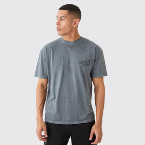 เสื้อยืดวินเทจทรงโอเวอร์ไซส์สีเทา ผ้าฝ้าย 100% ซักกรด ผลิตแบบ OEM สำหรับขายส่ง แห้งเร็ว เนื้อผ้าหนา พิมพ์ลายกราฟิกด้วยเทคนิค DTG สำหรับผู้ชาย - Product Image 1