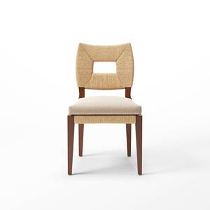 Silla de Comedor Recha de Diseño Moderno en Madera de Teca Sólida, Altura Ajustable, Acabado Natural, Cuerda Tejida y Cojín de Terciopelo para Muebles de Hogar y Jardín - Product Image 2