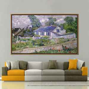 Impresión en Lienzo de Las Casas de Van Gogh en Auvers: Escena Impresionista de un Pueblo, Lienzo con Marco Dorado - Product Image 1