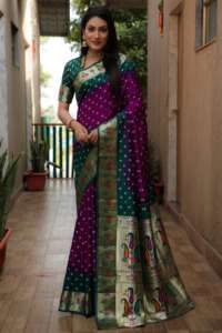 Dola sarees ผ้าไหมที่ทำด้วยมือทั้งหมด-ธรรมชาติ bandhej สองด้าน Jari paithani ทอชายแดนที่อุดมไปด้วยเชื้อชาติ pallu - Product Image 3