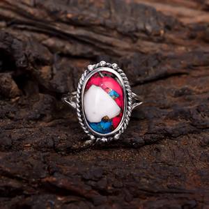 Anillo de turquesa de cobre de ostra Rosa ovalado 10x16mm anillo de piedras preciosas hecho a mano de Plata de Ley 925 para mujer declaración Boho joyería regalo - Product Image 3