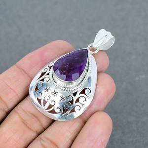 สร้อยคออเมทิสต์ชุบเงินทำด้วยมือทองเหลืองสร้อยคออัญมณีแฟชั่นสำหรับผู้หญิงงานหมั้นงานแต่งงาน - Product Image 3