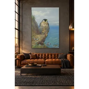 Impression sur toile de Fida Archibald Thorburn : Faucon sur un rocher en bord de mer - Product Image 1
