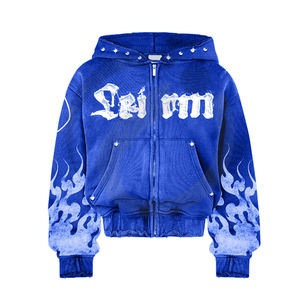 OEM ODM Acid Wash sweat à capuche pour femmes en coton lourd vieilli logo personnalisé sweat à capuche zippé surdimensionné - Product Image 6