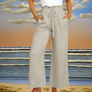 Pantalon Palazzo Capri en Laine Plissée Formel pour Femme, Taille Mi-Haute Élastique, Imprimé Animal, Coupe Droite, Collection Automne - Product Image 3