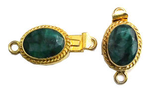 Prem Bhaya 18K chapado en oro Esmeralda Piedra preciosa Caja ovalada Broche 1-3 Strand Fabricación de joyas B620-Emerald - Product Image 2