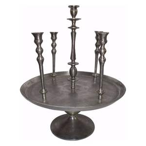 Modern Metal 5-Arm Candelabra <b>Centerpiece</b> with Pedestal Tray Silver Taper Candle Holder for Luxury Wedding Event Decoration - Product Image 1