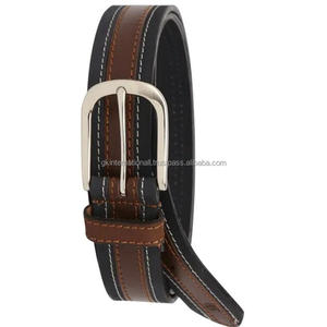 Ceinture décontractée sur mesure en cuir pour hommes dans toutes les tailles personnalisées et bicolore avec boucle en argent massif - Product Image 1