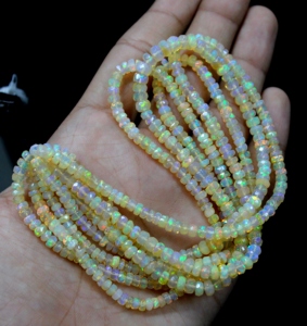 Perles d'opale naturelle éthiopienne multicolores, facettées, forme ronde, taille 4x6 mm, 15 pouces, perles en vrac pour la fabrication de bijoux - Product Image 4