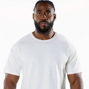 Pure White HD Printing Drop Shoulder 95% Cotton 5% Spandex Gym T Shirt For Muscular <b>Builder</b> Gymnasium Feature Shirt In White - Product Image 6