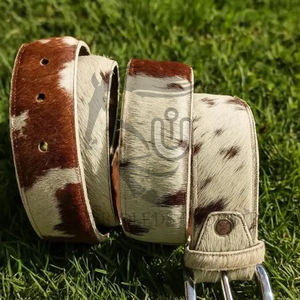 Ceinture pour homme en cuir de vache véritable avec poils |   Boucle en alliage de style occidental faite à la main, robuste, écologique, imprimé animal, 3,5 cm - Product Image 2