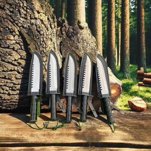 Couteau de chasse Bowie de haute qualité en acier inoxydable Stigma, manche en bois, étui en cuir, lame à pointe fixe, couteau d'extérieur - Product Image 2