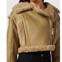 Blouson bombardier en cuir de mouton marron pour femme, nouveau Style en peau de mouton