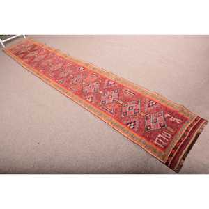 Tapis turc vintage 2,1x11,5 pi (64x349 cm), tapis persan rouge Herki - Product Image 4