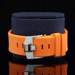 Men's Latest Fashion Hip Hop VVS Clarity Diamonds Wrist <b>Watch</b> with Enhanced Moissanite Red <b>Black</b> Rubber Strap - Product Image 4