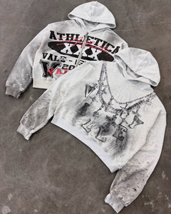 OEM unisexe imprimé personnalisé fermeture éclair et pull à capuche 100% coton-Vintage lavé manches déchirées, ourlet en détresse Streetwear - Product Image 2