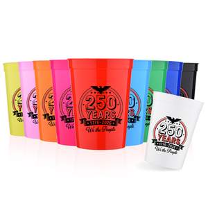 Gobelets de stade réutilisables en plastique givré de 12 oz, personnalisés et sur mesure, pour le 4 juillet, souvenir du 250e anniversaire des États-Unis, vente en gros - Product Image 1