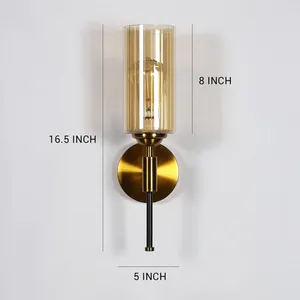 Lámpara de pared de hierro decorativa, Marco chapado en oro con sombra marrón de vidrio claro, lámpara de pared decorativa, artesanía de Metal indio - Product Image 5