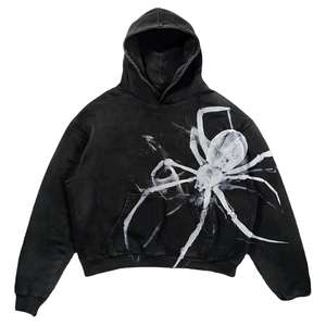 high quality acid washed Cotton Printed Zip Up <b>Hoodie</b> Men's French Terry Washed Metal hard wares <b>Hoodie</b> Hip Hop <b>hoodie</b> - Product Image 3