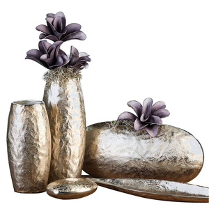 Florero de estilo moderno para decoración de esquina de comedor o dormitorio, jarrones decorativos de madera con acabado dorado - Product Image 1