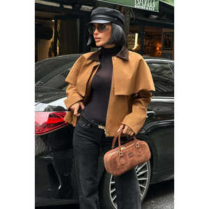 Manteau de style trench-coat pour femme avec détails en velours 7076-08 - Product Image 5