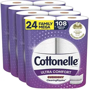 Cottonelle超舒适卫生纸24家庭巨型卷 = 108普通卷 (4包6张)，每卷296张