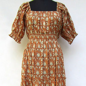 2023 Collection vente en gros tie-dye caftan robe longue col en v fleuri sans manches 100% coton coupe ample bouton respirant naturel - Product Image 1