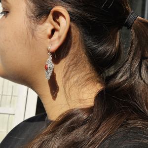 ต่างหูแบบยาวสไตล์คาร์เนเลี่ยนสีเงิน925พร้อมลายเส้นเครื่องประดับเงินสำหรับคริสต์มาสสุดหรู - Product Image 2