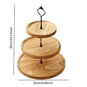 Support à gâteau en bois massif à trois niveaux de qualité supérieure, élégant et rustique, pour la présentation de desserts lors de mariages et de fêtes - Product Image 4