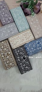 Bordado floral hecho a medida en ocho formas de color en diseños de borde de lentejuelas para diversos fines en 4 pulgadas de ancho - Product Image 3