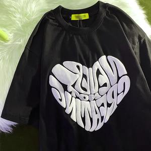 Hip Hop Puff impresión de alta calidad en blanco pesado algodón camisetas logotipo personalizado peso pesado gota hombro camiseta de gran tamaño - Product Image 5