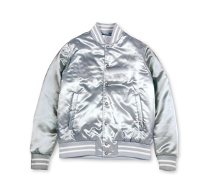 Custom Satin Silk Varsity <b>Jacket</b> for Men Stand Collar & Front Logo Waterproof Breathable Winter OEM Embroidery Logo - Product Image 1