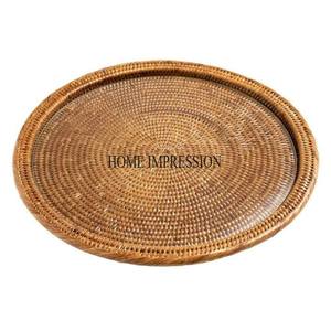 Plateau de forme ronde en rotin de qualité supérieure avec poignées intégrées pour une meilleure prise en main et un plateau de service pour chocolats et bonbons - Product Image 5