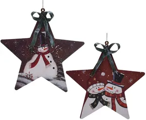 Christmas Wrought Iron Pendant Hanging Santa Star Holiday Decorations Christmas Star Toy Tree Adornment Ornament Set