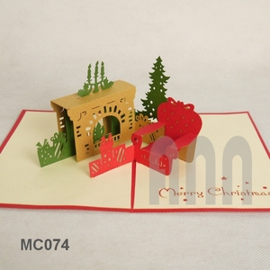 Tarjetas de felicitación de chimenea de Navidad impresas personalizadas, papel 3D cortado con láser, gracias, tarjeta de boda, impresión Offset - Product Image 1