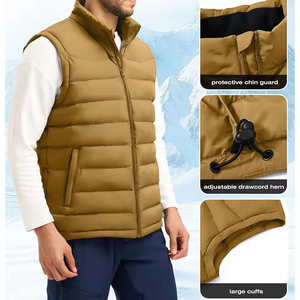 Gilet matelassé respirant uni, teinture unie, impression personnalisée et logo, pour homme, col montant, fermeture éclair sur le devant, sans manches, poche latérale - Product Image 2