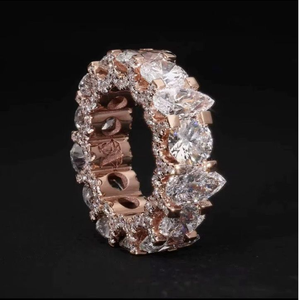 Rose Gold Plated <b>Silver</b> <b>Eternity</b> <b>Ring</b> Oval and Round Moissanite Pave Setting Unisex Wedding Anniversary Jewelry - Product Image 2