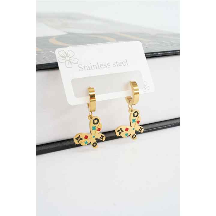 Women's 316l Steel Tarnish-Free Enameled Butterfly Figured Earring Set