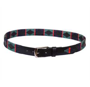 Cinturón Casual de Cuero Negro con Bordado Intrincado en Amarillo y Morado, Hebilla de Aleación, Estilo Gaucho Argentino Clásico - Product Image 4