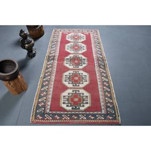 Alfombra de lana turca Vintage rojo beige 33x68 pies diseño de retazos rectangular grande para pasillo alfombra de habitación de estilo tradicional de látex - Product Image 1