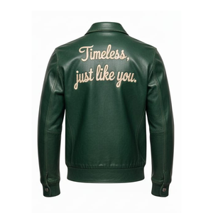 Veste en cuir vert de luxe 2026 unisexe, logo personnalisé, cuir de vache souple, hiver, devant, fabrication professionnelle en gros - Product Image 2