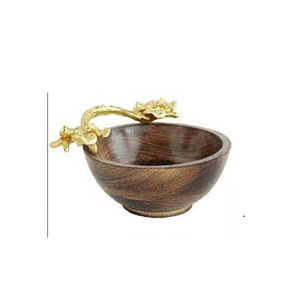 Rustic Natural Wooden <b>Bowl</b> Brass Handle <b>With</b> <b>Lid</b> and Handmade Fruit Round <b>Bowl</b> and Shinny Polished <b>With</b> Sale - Product Image 2