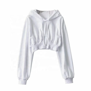 Venta al por mayor de alta calidad de moda liso logotipo personalizado de impresión 100% algodón corto de las mujeres de gran tamaño Crop Top señoras sudaderas con capucha - Product Image 3