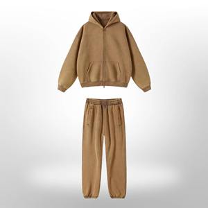 Conjunto Deportivo de Felpa con Lavado Ácido y Logotipo Personalizado, 100% Algodón, Pantalones Deportivos Acampanados y Sudadera con Capucha para Hombre, Ropa Deportiva Urbana - Product Image 5