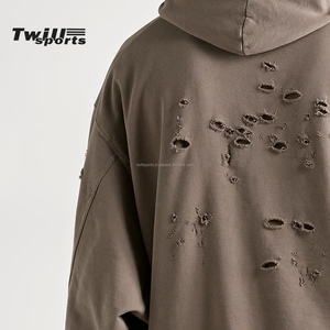 À la mode pull-over sweats à capuche hommes lourds en détresse gros sweats à capuche pierre surdimensionnée vintage lavé sweat à capuche blanc - Product Image 5