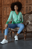 Femmes col en v tricots Cardigan à manches longues chaud respirant Cardigan Blouse avec bouton de perle motif rayé Services OEM