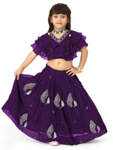 Shoryam Fashion Kids Georgette Lehenga Choli Tenue traditionnelle indienne pour filles, broderie florale, pour mariage et fête, longueur au sol, entièrement - Product Image 5